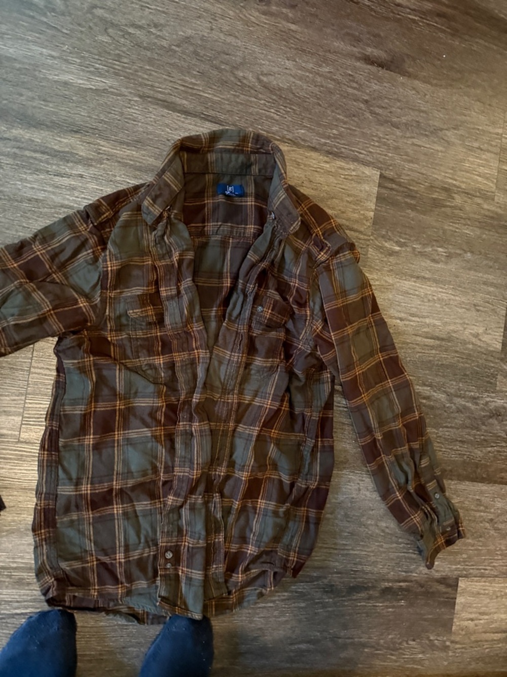 George Olive Green and Brown Plaid Button-Down Shirt